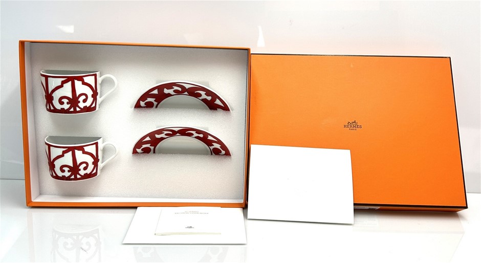 Hermès Balcon Du Guadalquivir Porcelain Espresso Cup & Saucer Set (Pair)
