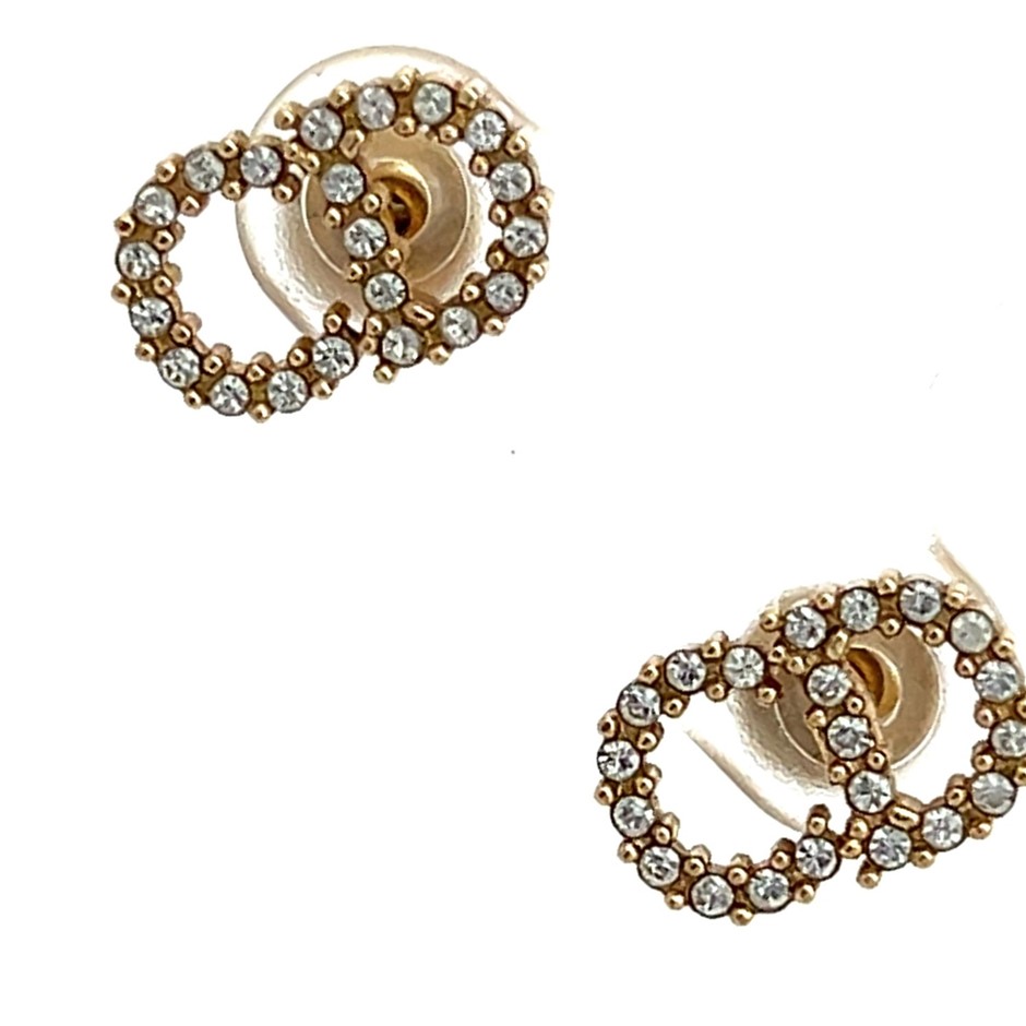 Christian Dior CD Crystal Stud Earrings