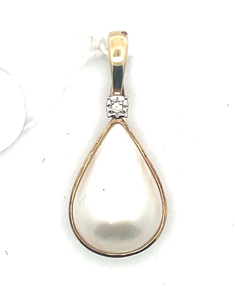 9Ct Yellow Gold Pearl Enhancer Pendant With Diamond Accent
