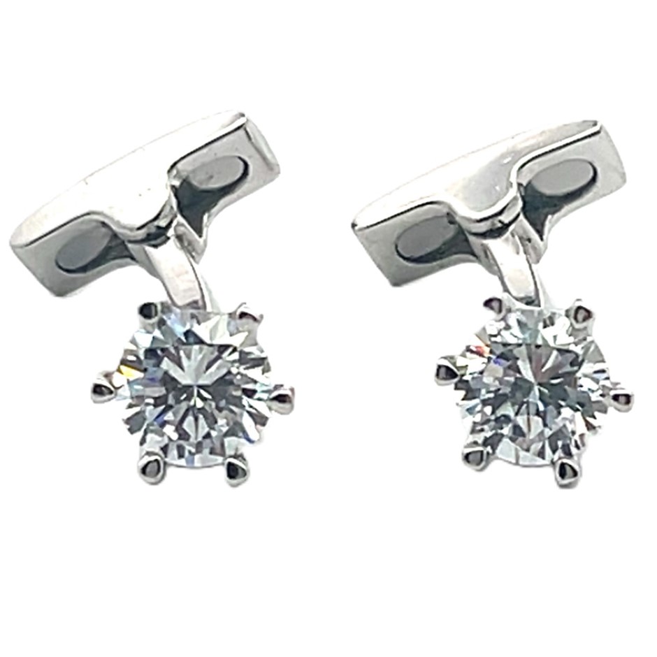 Sterling Silver Cubic Zirconia Cufflinks With Black Inlay