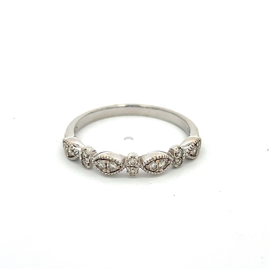 9Ct White Gold Diamond Band Ring With Milgrain Detailing
