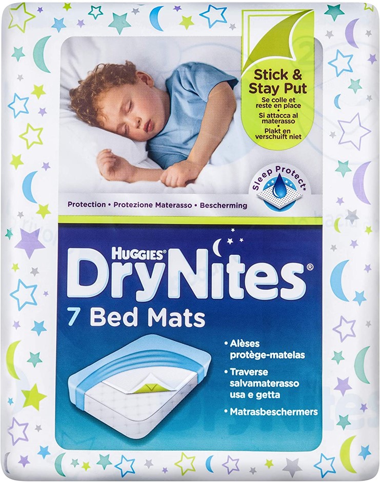 2 x Packs of HUGGIES Dry Nites Bed Mats, 7-Piece. N.B: Damaged packaging.