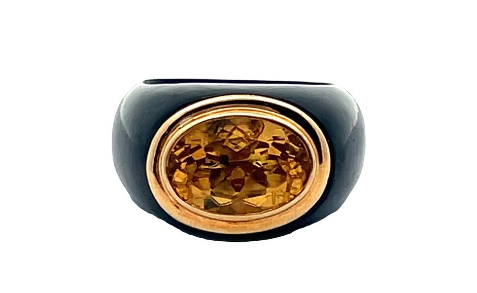 14Ct Gold Black Ceramic Citrine Ring