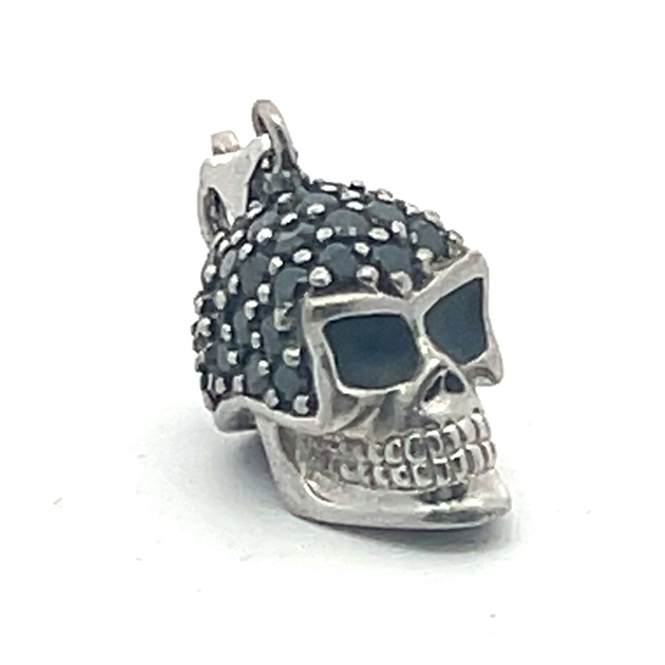 Sterling Silver Black Stone Skull Pendant