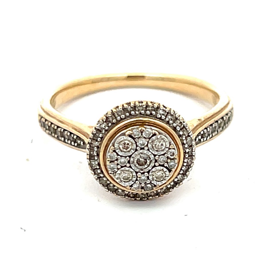 9Ct Yellow Gold Diamond Cluster Ring