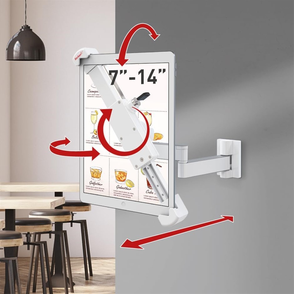 Barkan Full Motion - 4 Movement Lockable Anti-Theft Tablet Wall Mount, Up t
