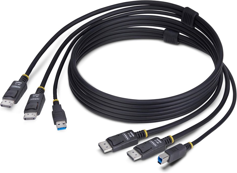 StarTech.com 6ft (1.8m) Dual-DisplayPort and USB 5Gbps KVM Cable, 4K 60Hz,