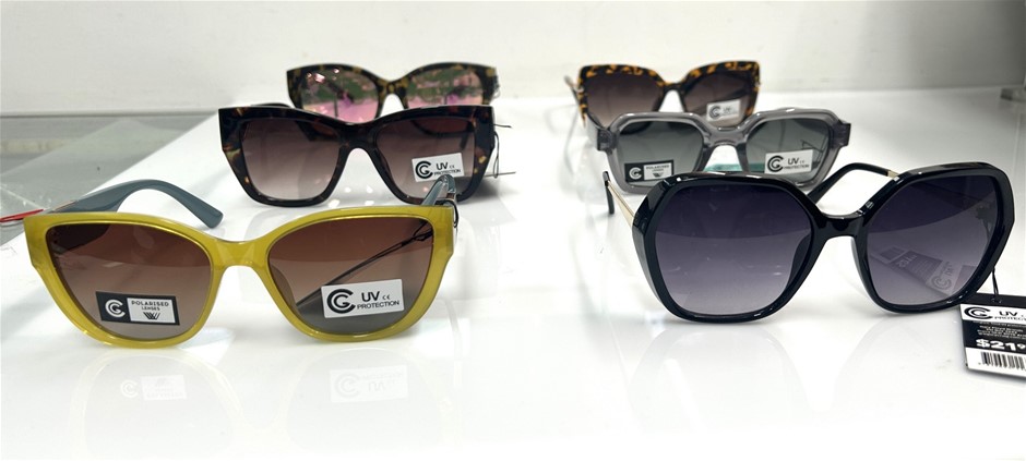 Set of six new Gregory Craig sunglasses with tags