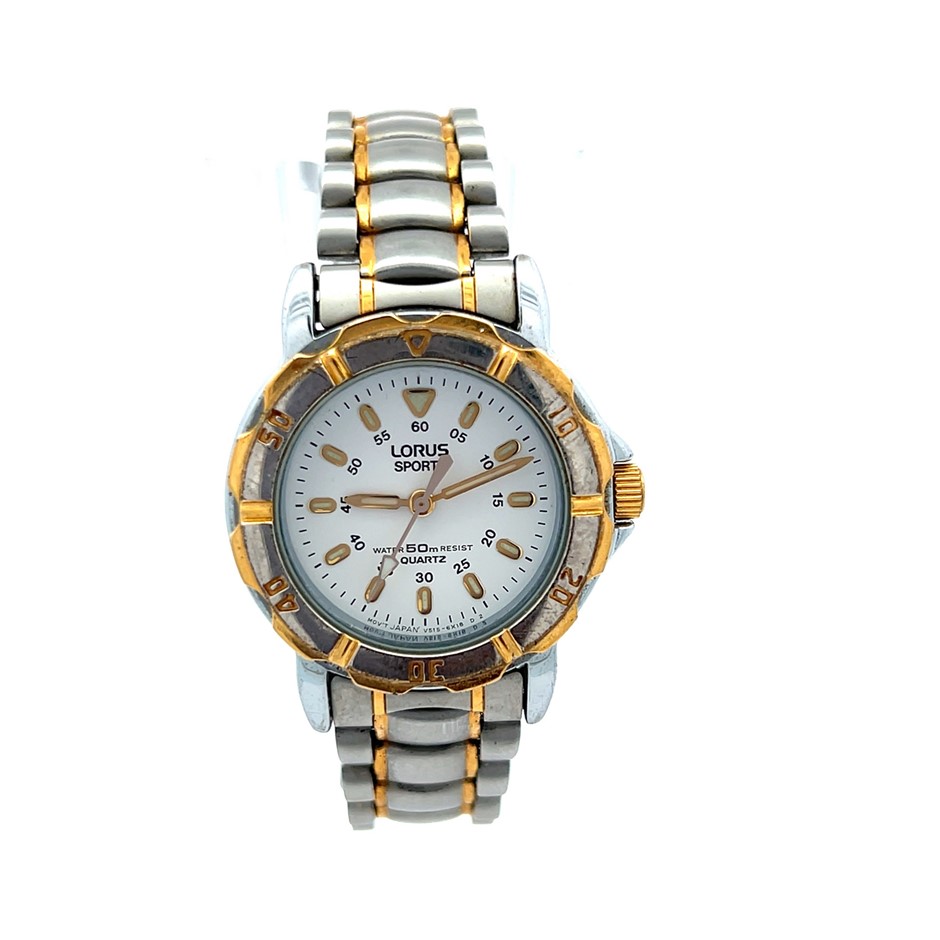 Lorus Sports Quartz watch, 29mm two-tone stainless steel case and bracelet