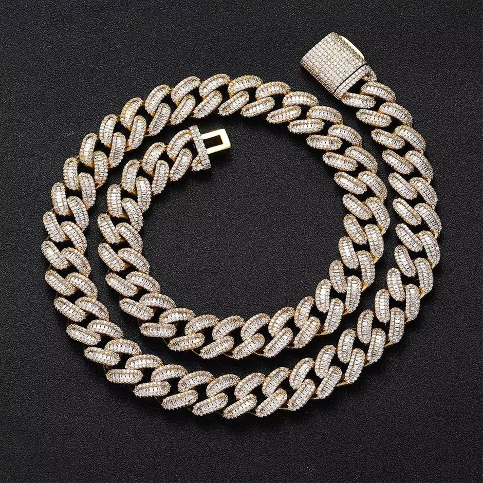 18KGold-plated, 925 Silver Cuban Chain Lab Created Moissanite Necklace - 60