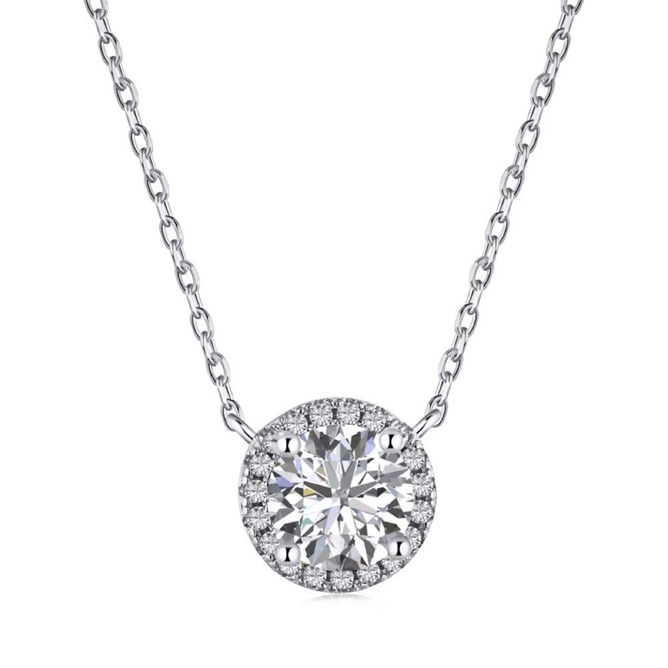 7MM 925 Silver 5A Cubic Zirconia Round Pendant Necklace
