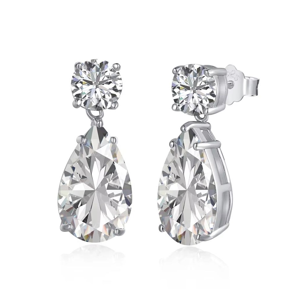5.0ct Teardrop 925 Sterling Silver 5A Cubic Zirconia Earrings