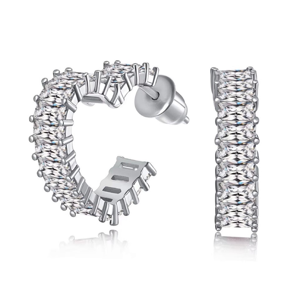 Heart 5A Cubic Zirconia 925 Sterling Silver Hoop Earrings
