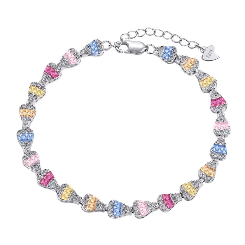 Multi Colour 5A Cubic Zirconia 925 Sterling Silver Tennis Bracelet-17cm