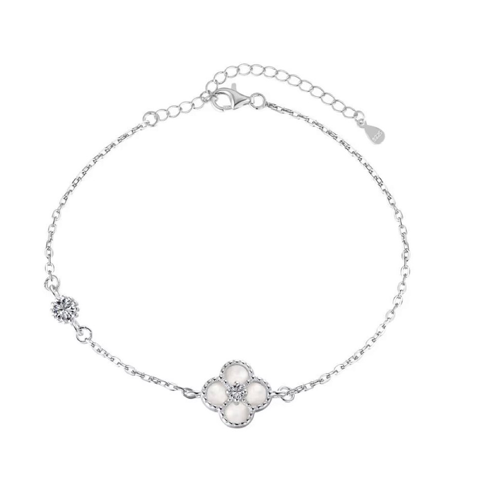 Four Leaf Clover 5A Cubic Zirconia 925 Silver Tennis Bracelet