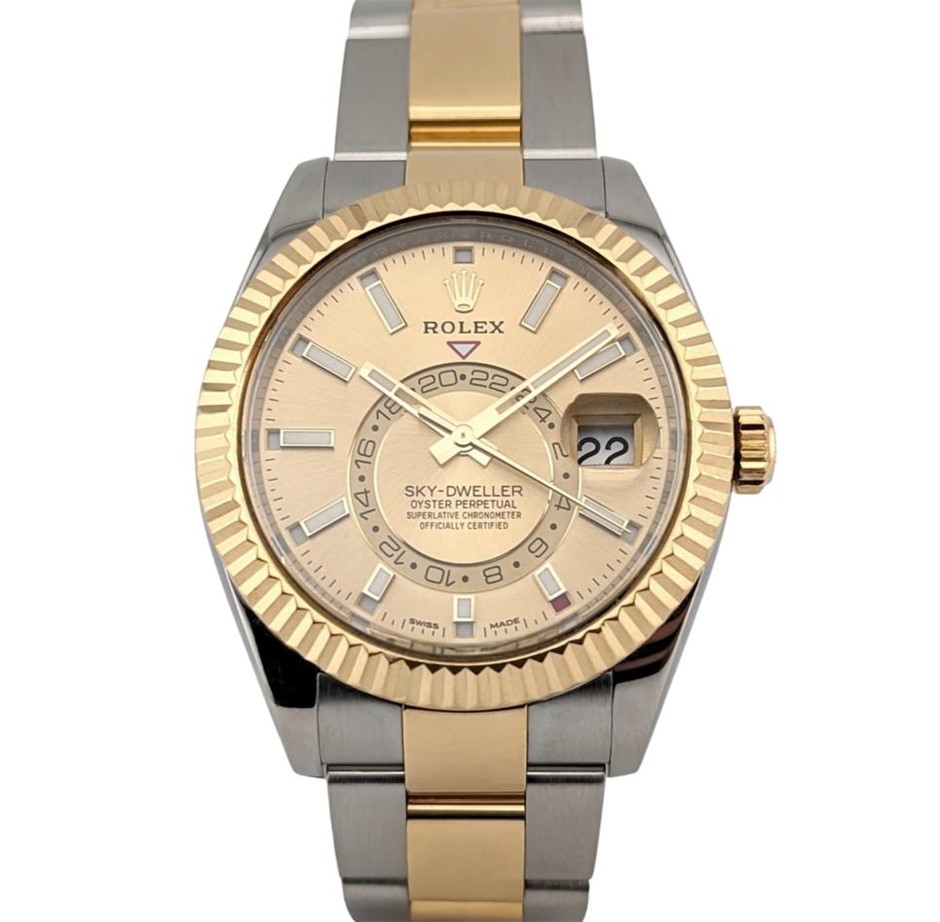 ROLEX SKY-DWELLER AUTOMATIC 42MM TWO TONE STEEL & YELLOW GOLD 326933 BXP