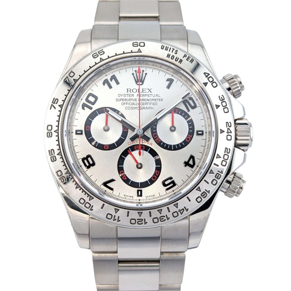 ROLEX DAYTONA AUTOMATIC 40MM 18K WHITE GOLD 116509 SILVER BXO COA