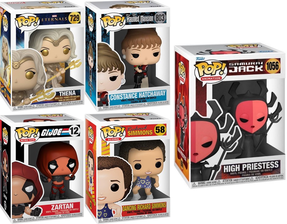 5 x FUNKO POP: Zartan (G.I. Joe), Thena with Weapons (Eternals), Constance