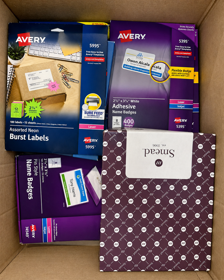 FULL BOX of Stationary & Office Supplies - Avery Labels, Binder, Envelopes