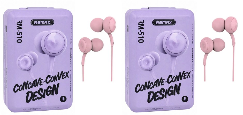 2 x REMAX RM-510 3.5 mm Jack Wired Earphone, Pink