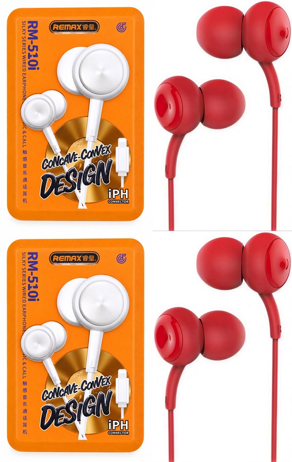 2 x REMAX RM-510i Siley Series IPH Wired Earphone for Music and Call, Red