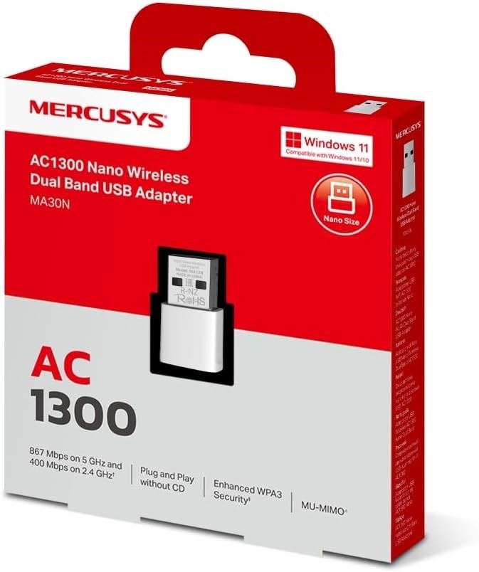 Mercusys AC1300 Nano Wireless Dual Band USB Adapter, Plug & Play