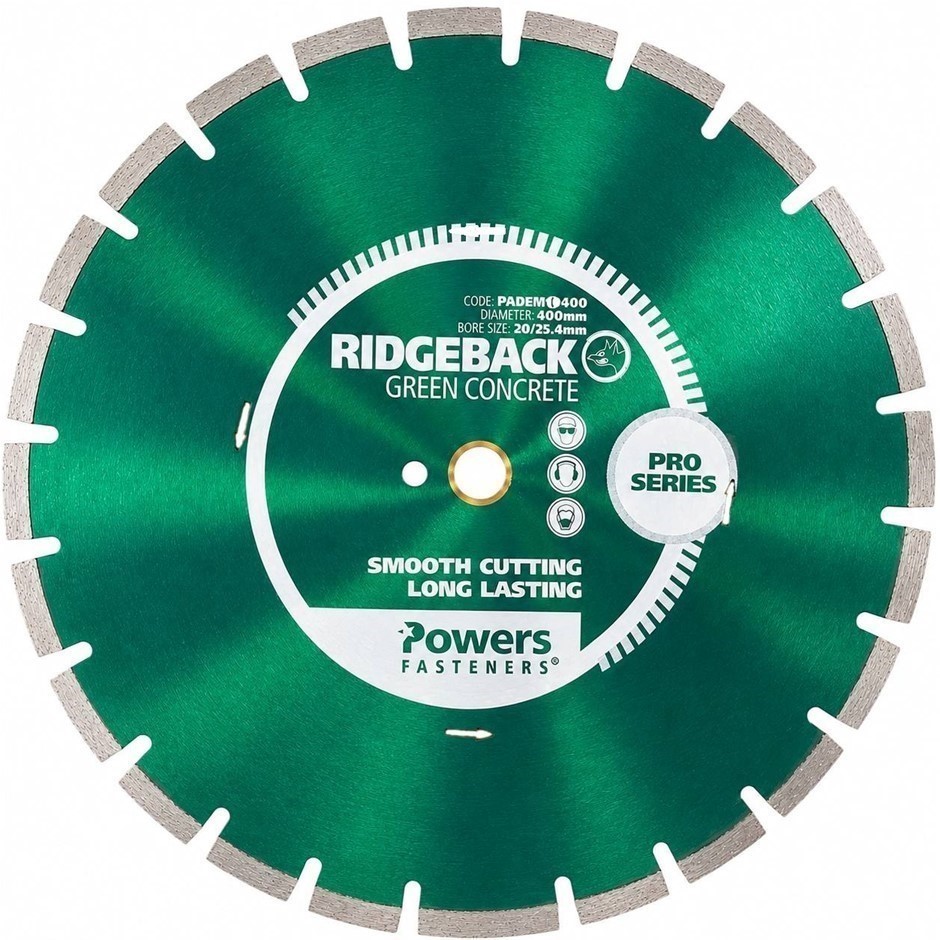 POWERS RIDGEBACK 400mm Pro Series Diamond Segmented Abrasive Blade, Green.