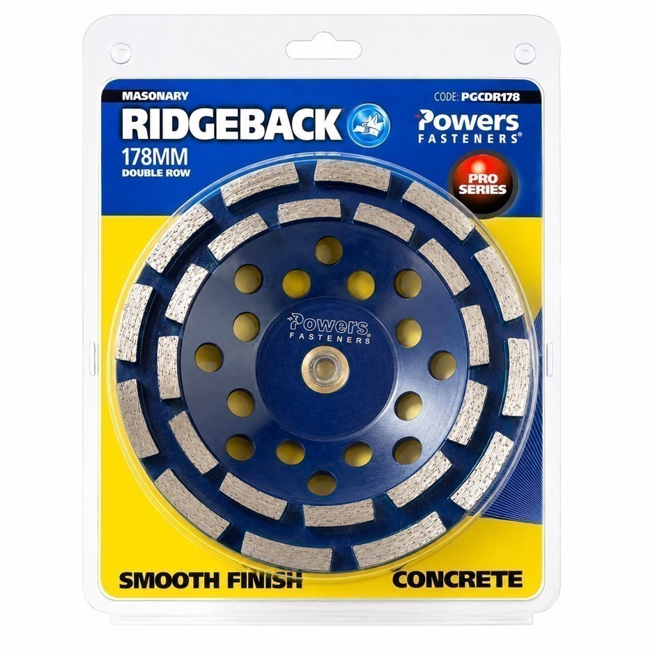 POWERS RIDGEBACK 178mm Diamond Double Row Concrete Grinding Cup, Blue, PGCD
