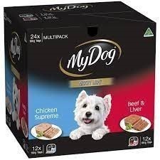 MY DOG 24pk Meaty Loaf Chicken Supreme & Beef + Liver Dog Food Trays, 100g
