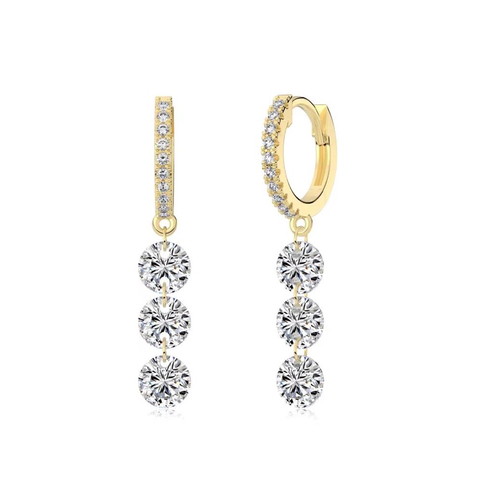 5mm Round 14K Gold Filled 925 Silver 5A Cubic Zirconia Drop Earrings