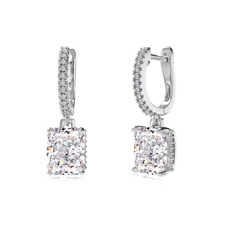 Rectangle 925 Sterling Silver 8A Cubic Zirconias Hoop Earrings