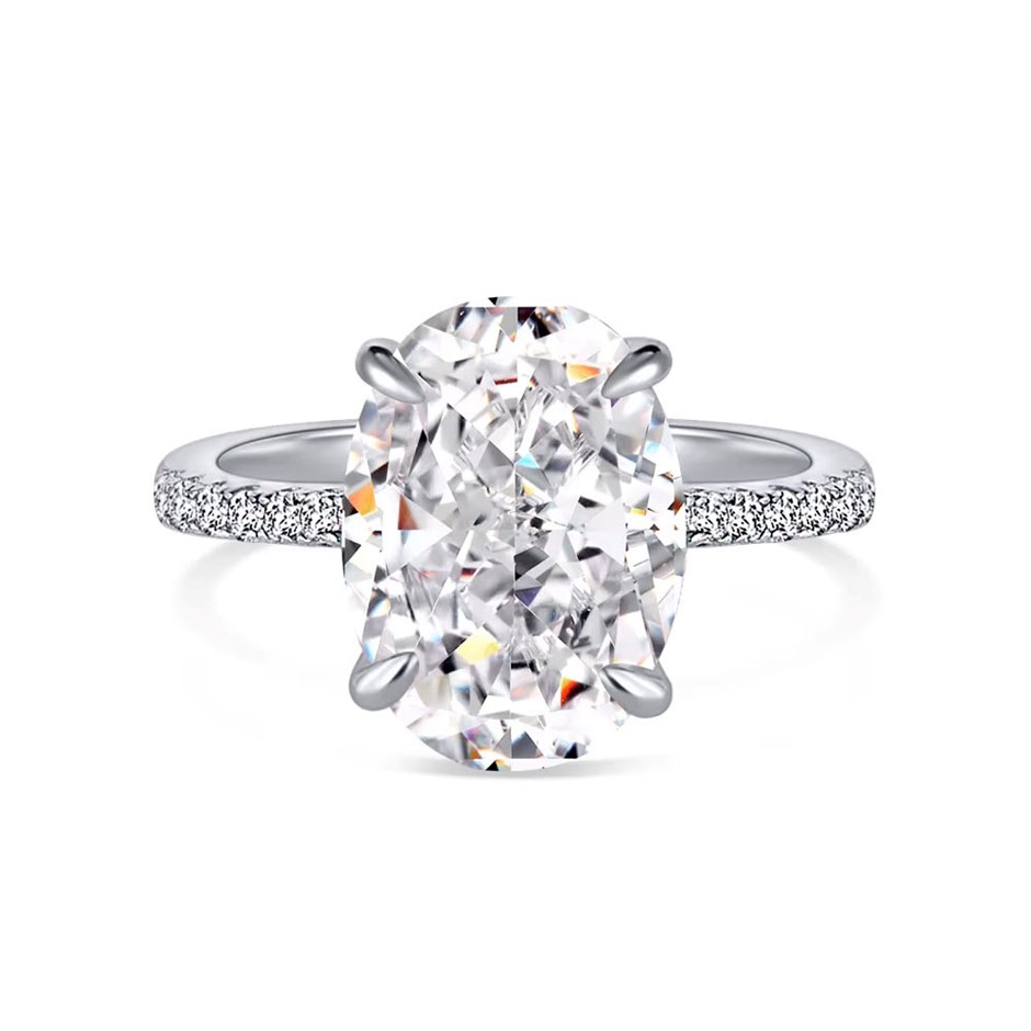 4.0ct Oval 8A Cubic Zirconia 925 Sterling Silver Ring - Size 8