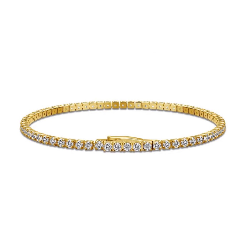 3mm 5A Cubic Zirconia 18K Gold Filled 925 Silver Tennis Bracelet-18cm