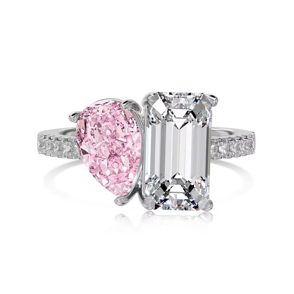4.5ct Pear & Rectangle 8A Cubic Zirconia 925 Silver Ring - Size 7