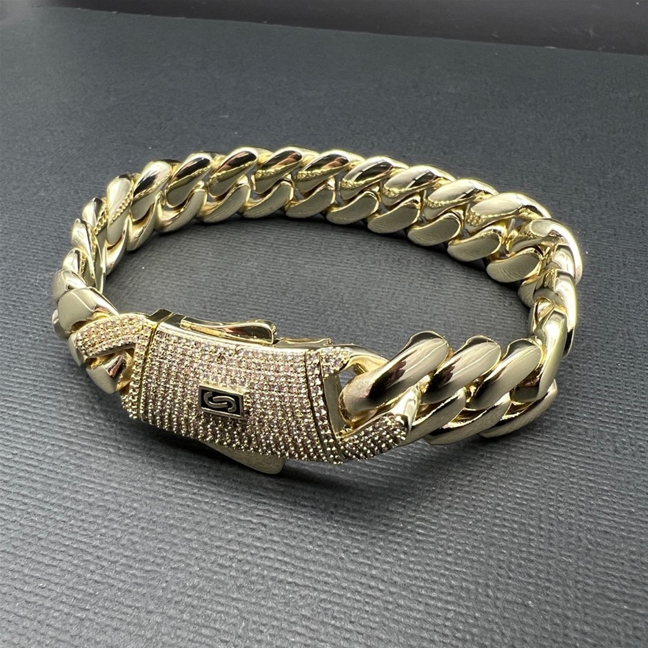 14K Gold-Filled  Bracelet, AAA Cubic Zirconias,15MM Wide - 17.8cm
