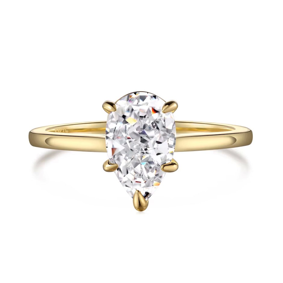 1.5ct Pear 8A Cubic Zirconia 18K Gold Filled 925 Silver Ring - Size 5