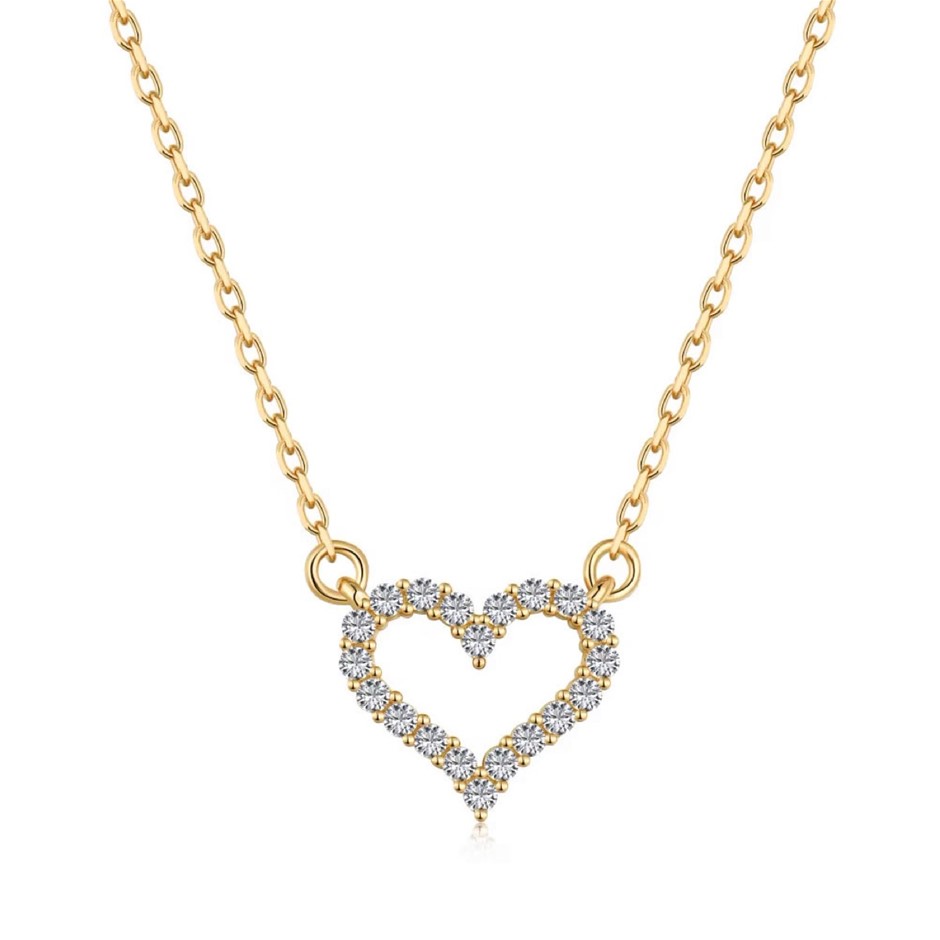 5A Cubic Zirconia Hollow Heart Pendant Necklace