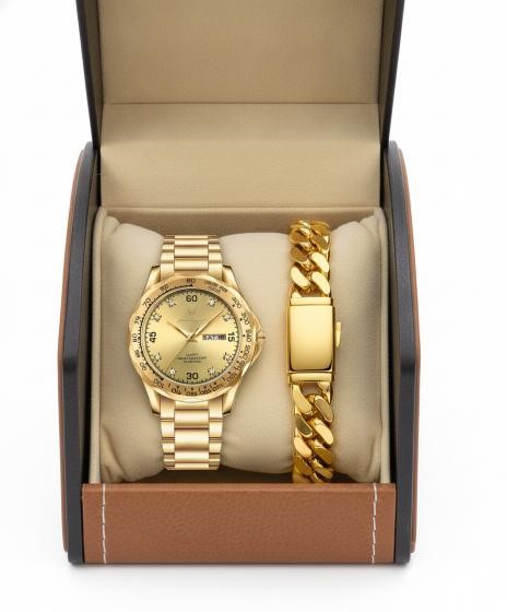 Luxury Men's Watch & Cuban Bracelet Gift Set with Premium Executive Box
