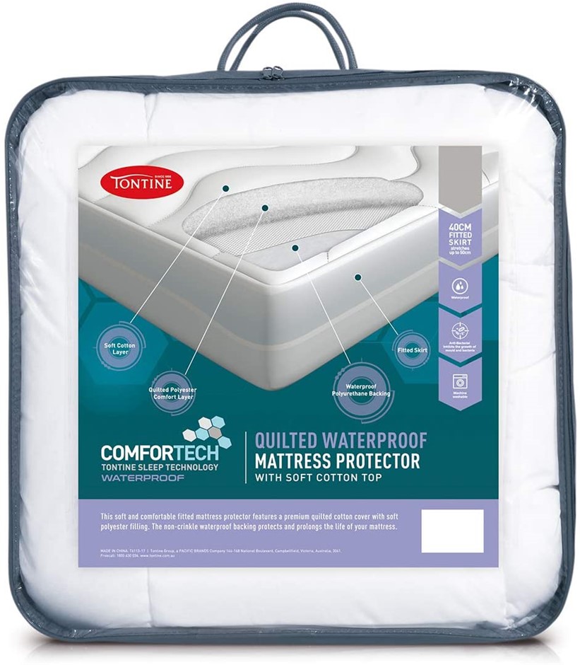 TONTINE Comfortech Quilted Waterproof Mattress Protector- Cotton/Polyester.