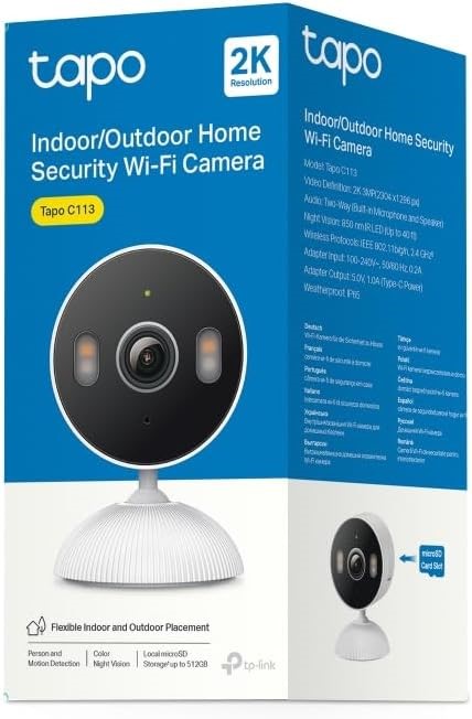 Tapo C113 Outdoor 2K Security Cam, 3MP, Night Vision, 2-Way Audio, microSD.