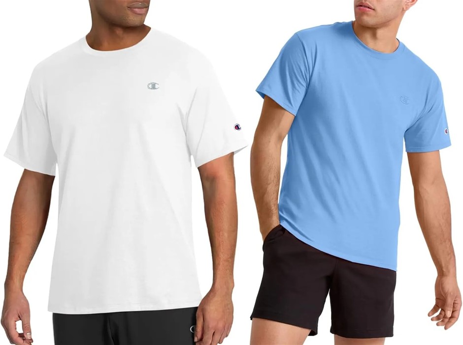 Champion Men's Bundle: 1 x Classic Jersey Tee (M-White) & 1 x Crew Neck T-S