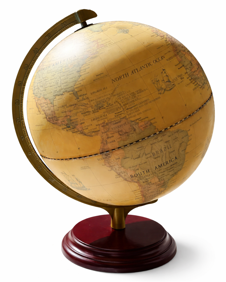 Antique World Globe 30cm diameter with box. Photo as is.