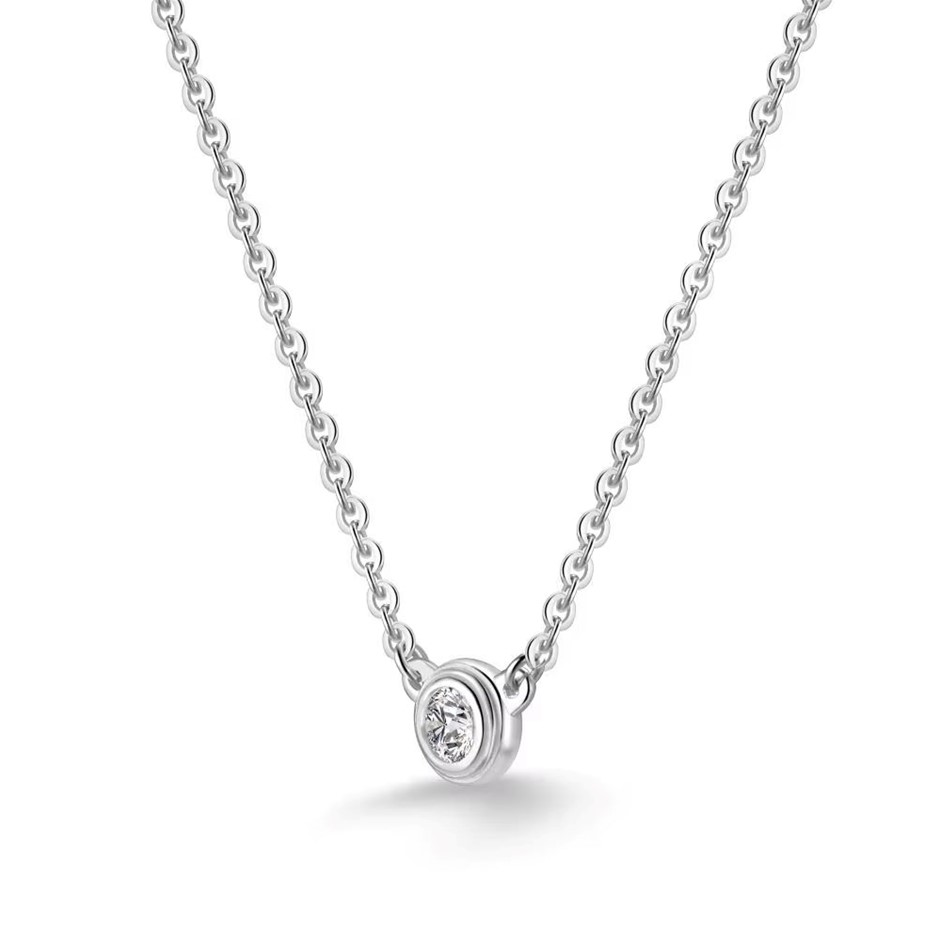 0.10ct Round Lab Created Moissanite 925 Silver Pendant Necklace