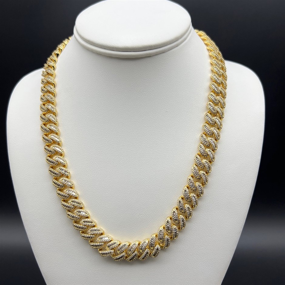 18K Gold-Filled Cuban Chain Necklace with AAA Cubic Zirconias - 50.8cm