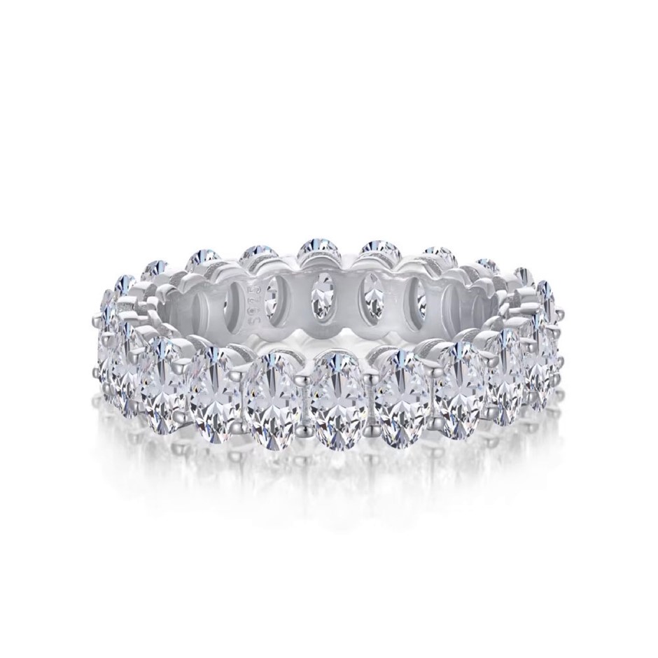 Oval  Cubic Zirconia 925 Sterling Silver Band Ring - Size 8