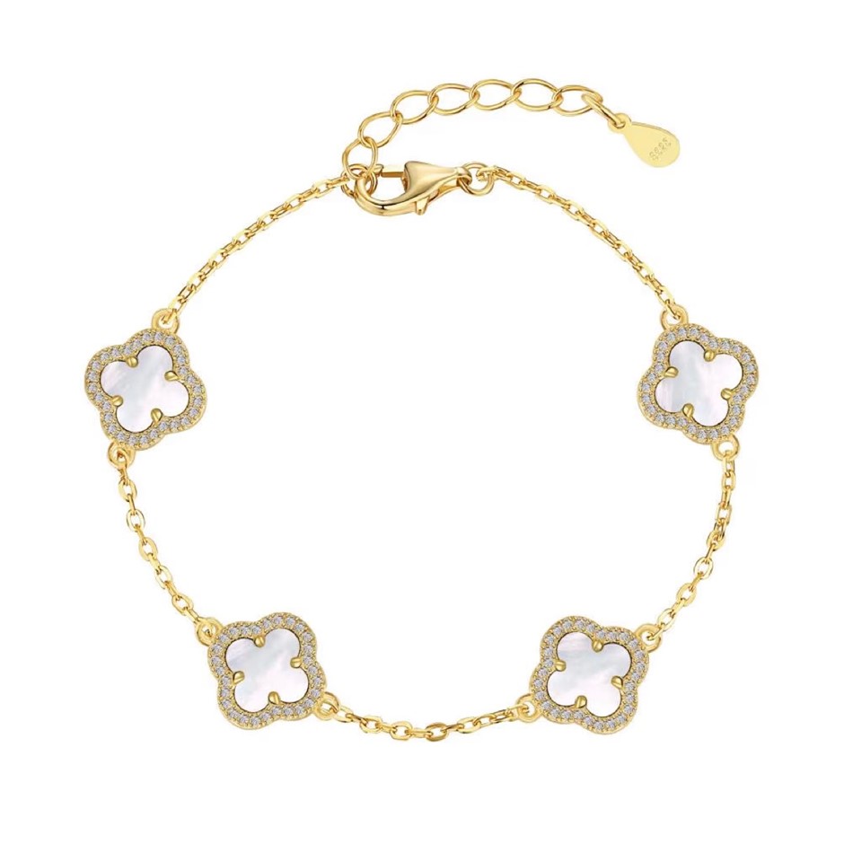 Clover Cubic Zirconias 18K Gold Filled 925 Silver Tennis Bracelet