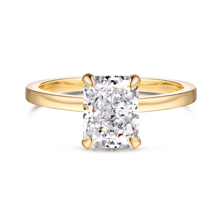 2ct Rectangle Cubic Zirconia 18K Gold Filled 925 Silver Ring - Size 8