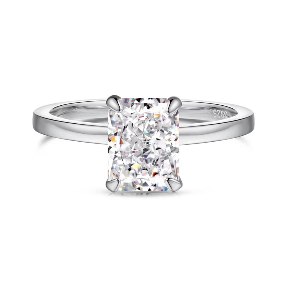 2ct Rectangle  Cubic Zirconia 925 Sterling Silver Ring - Size 7