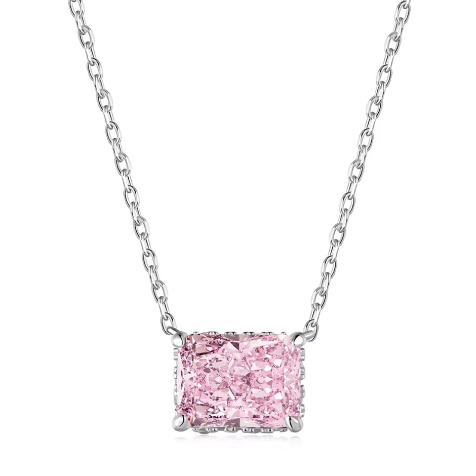 2.0ct 925 Silver Cubic Zirconias Rectangle Pendant Necklace