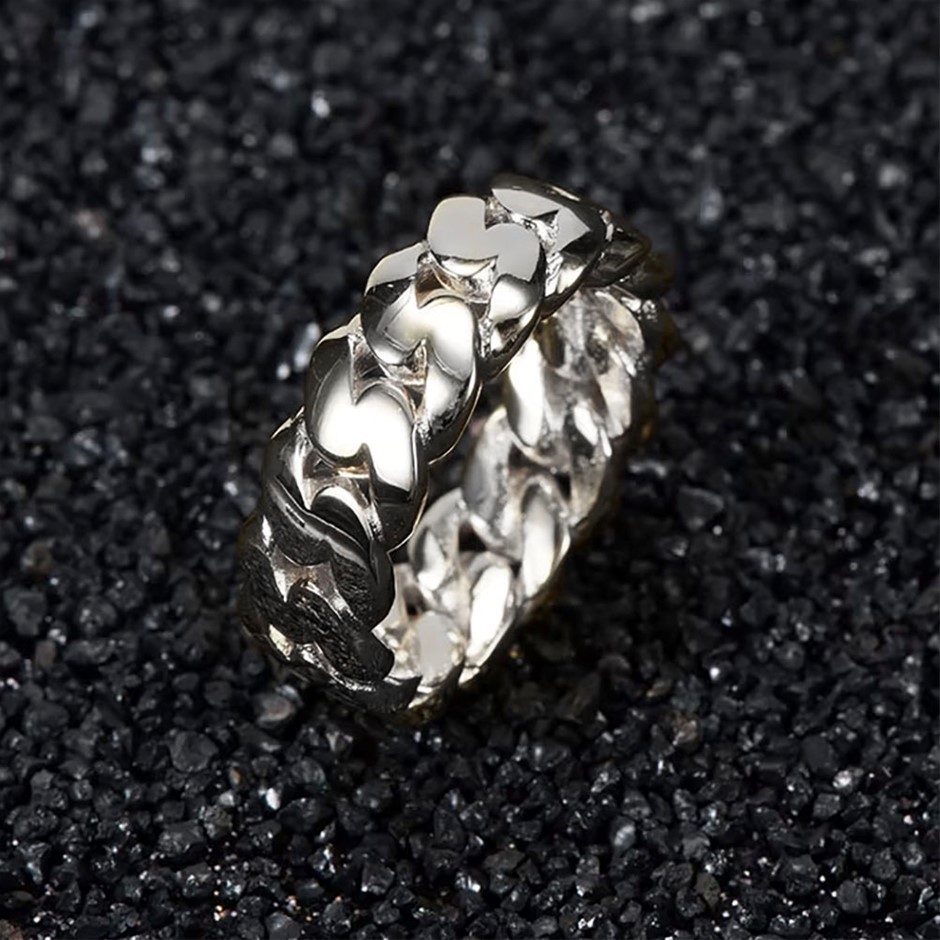 18K White Gold-Filled Cuban Style Link Ring - Size 8
